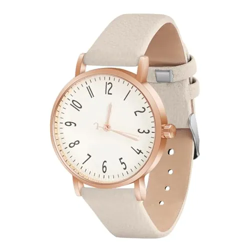 OFFCUP Reloj de Cuero para Mujer con Esfera Blanco, Analógico de Cuarzo, 3 Manecillas, Pulsera Informal de Moda Premium para Damas y Niñas