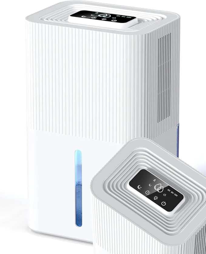 Deshumidificador 2700ML, Deshumidificador Eléctrico Silencioso Temporizador, Modo Sueño, Luz Nocturna de 7 Colores, Portátil, Ideal para Apartamentos, Baños y Sótanos (1200ML/24H)