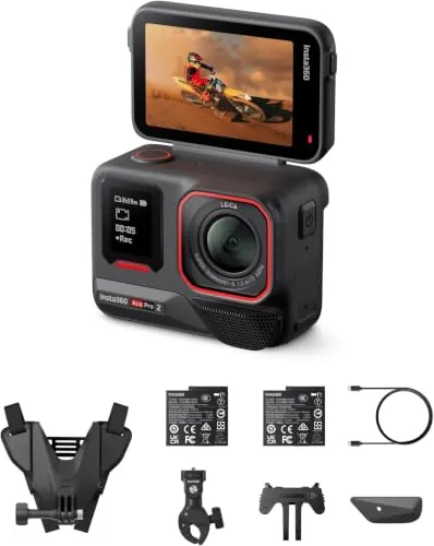 Insta360 Ace Pro 2 Paquete de Moto batería Dual-Cámara de acción Impermeable de 8K co-diseñada con Leica, Sensor de 1/1.3"", Chip AI Dual, líder en Poca luz, Audio Superior, Pantalla abatible