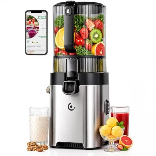 AMZCHEF Extractor de Zumos, Slow Juicer con Apertura XL de 158MM