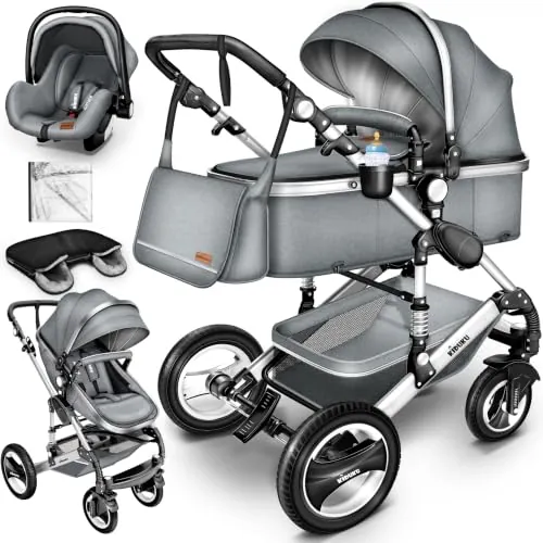 KIDUKU® Carrito de Bebé 3 en 1 | Silla de Paseo para Niños | Carricoche de 3 Piezas | Capazo, Cambiador, Cubrepiés | Sillita Coche Ligera Infantil ECE R129