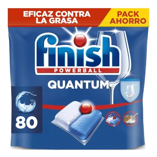 Finish Quantum All in 1 Pastillas para lavavajillas - 80 cápsulas | Pastillas eficaces contra la grasa incrustada, ofrecen disolución rápida. Detergente para lavavajillas Finish