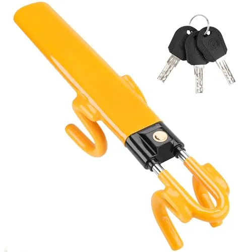 Tevlaphee Antirrobo Coche, Barra Antirrobo Coche, Más Visible, Servicio Pesado, Ajuste Universal, 3 Llaves(Amarillo)