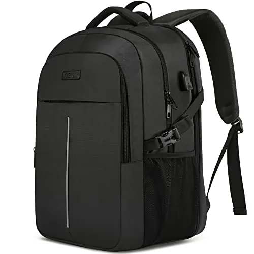 WENIG Mochila Hombre Impermeable Mochila Ordenador Portatil 17.3 Pulgadas Mochilas Escolares Bolso de Escuela Adolescente con Puerto USB Antirrobo Mochila Mujer para Viaje Diario - Negro
