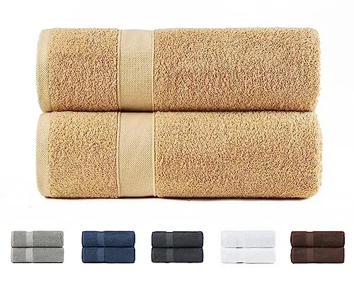 Todocama – Juego de 2 Toallas de baño Grandes, 100% algodón de 550 gsm Extra Suaves, Altamente absorbentes y de Secado rápido. Medida 100x150 cm, Color Beige.