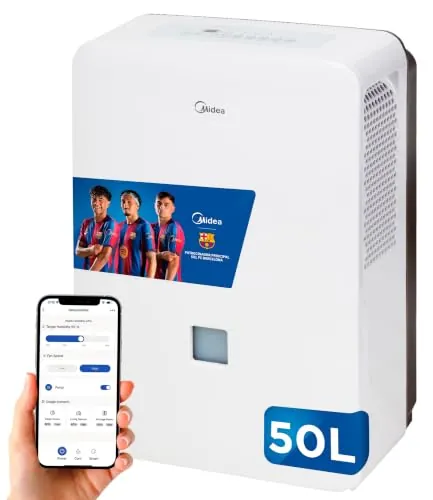 MIDEA Deshumidificador de humedad interior 50L/Dia | Depósito extraible de 6L, APP/Wifi, Modo Confort, Temporizador de 24H | Desumidifador Industrial de Gran capacidad hasta 120 m2/300 m3
