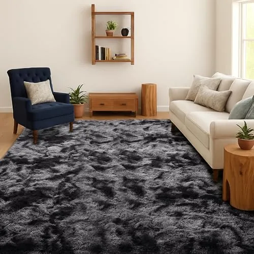 SOANNY Alfombra de Pelo Largo para Salón, Lavable Antideslizante y Suave, Diseño Tie-Dye Shaggy para Dormitorio y Habitación Infantil, Tapete para Cama, 160x230 cm, Gris Oscuro