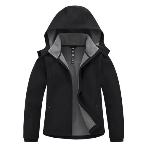 MoFiz Chaqueta Softshell Mujer Forro Polar Con Capucha Desmontable Negro L | Cortavientos, Reflectante,Resistente a la abrasión,Cordón de ajuste en el bajo,Ligero,Forro polar