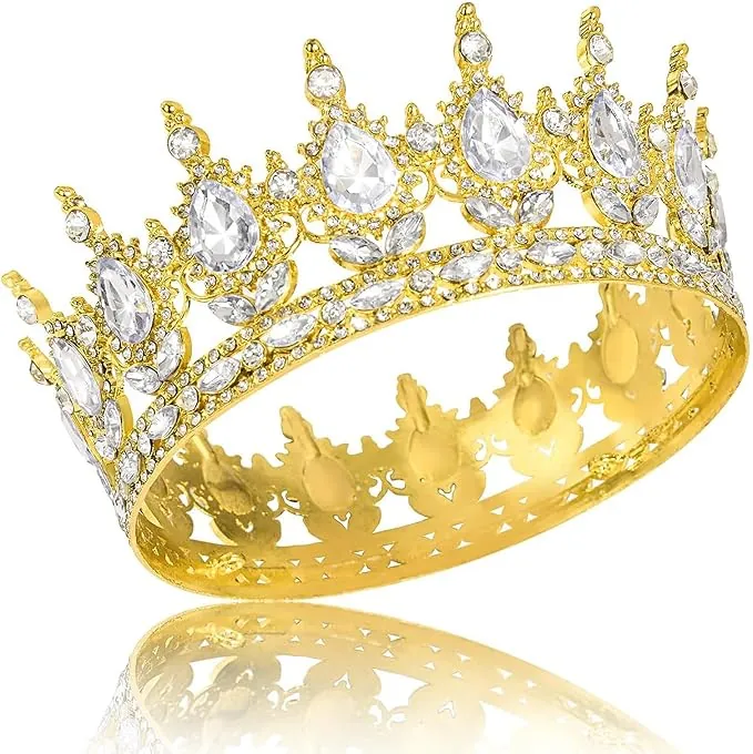 Corona, Corona de Elegantes Dorado y Blanco, Retro Tiara De Coronas Barroca, Incrustado con Brillantes Diamantes de Imitación, Ideal para Bodas, Fiestas de Graduación y Cumpleaños