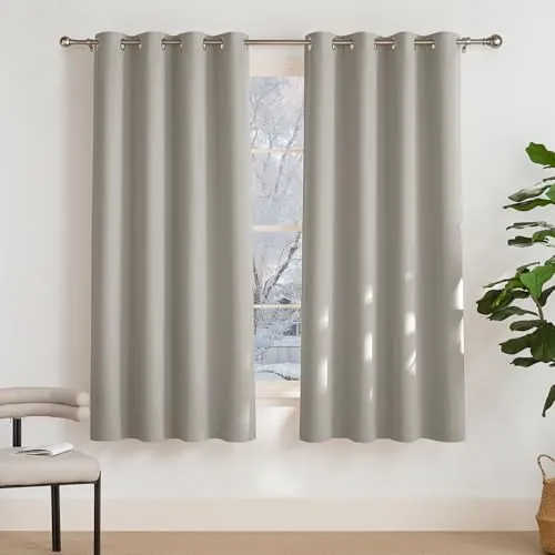 PONY DANCE Cortinas Opacas Cortas, Aislantes Termicas Frio para Cocina | 140x175cm(AnxAl),Angola Gris,2 Paneles,Cortinas Blackout para Dormitorio,Proteccion UV,Puerta Divisora,OEKO-TEX,con Ojales