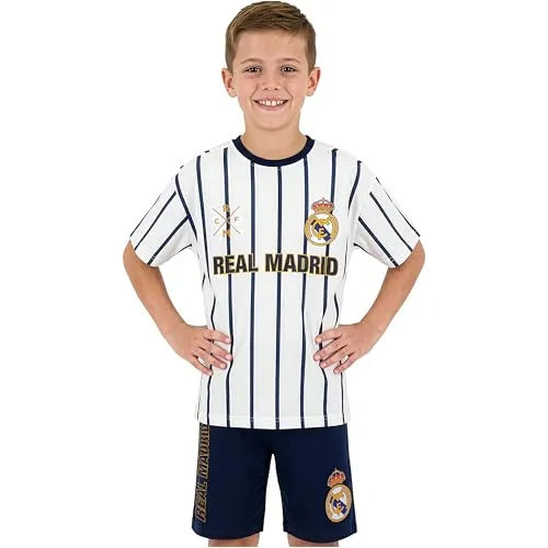 Get Trend Real Madrid Pijama Niño 7-14 Años, Conjunto Verano Niño, Camiseta Manga Corta y Pantalón Corto 100% Algodón, Regalo Futbol (Real Madrid, Blanco/Azul Marino, 13-14 Años)