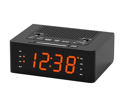 Despertador de Dormitorio, con FM Radio, Bluetooth, Pantalla LED Ajustable, cronómetro de sueño,Despertador Doble con botón Encendido/Apagado, Reloj de cabecera para Adultos iTOMA 515