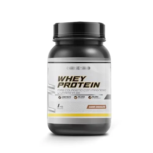 Whey Protein 1KG | 43g Proteína/dosis | Proteína en polvo, BCAA, Glutamina, Colágeno, Magnesio y Vitamina B6 | Aumenta Masa Muscular, Fuerza, Recuperación | Alta Disolución, Fácil Digestión Chocolate