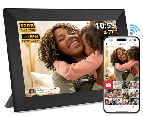 Frameo Marco de Fotos Digital WiFi de 10,1 Pulgadas, 32GB, Pantalla Táctil IPS HD 1280x800, Marco Inteligente en la Nube con Rotación Automática, Comparte Fotos/Videos al Instante (Negro Elegante)