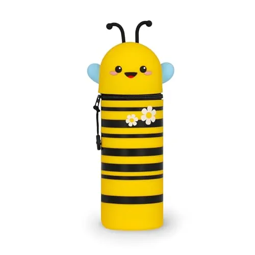 Legami - Estuche Escolar Kawaii 2 en 1 de Silicona Blanda, Tema Bee, portabolígrafos de Mesa, Cremallera, lápices de Colores rotuladores, H 18,5 cm