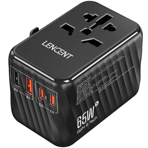 LENCENT Adaptador Enchufe Universal GAN 65W, Adaptador Internacional