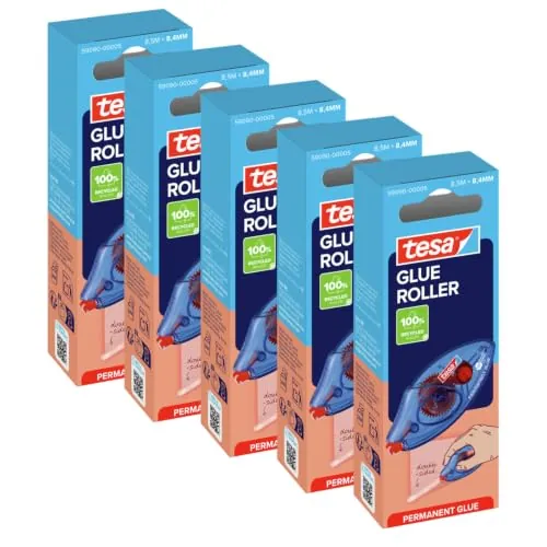 tesa GLUE ROLLER Permanent - 5 rollers adhesivos - 8,5 m x 8,4 mm