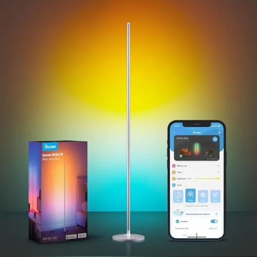 Govee Lámpara de Pie Moderna, RGBIC Lámpara LED Funciona con Alexa, Google Assistant, Matter, 16 Millones de Colores DIY y 61 Modos de Escena para Dormitorio, Gaming Room, Color Plata