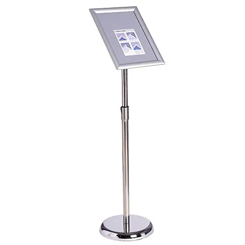 VAIIGO Soporte para Carteles A3 Ajustable de Pie de Aluminio – 360° Giratorio Soporte de Información, Publicitario y de Anuncio, Porta Carteles y Atril, Expositor para Menú, Oficina y Tienda – Plata