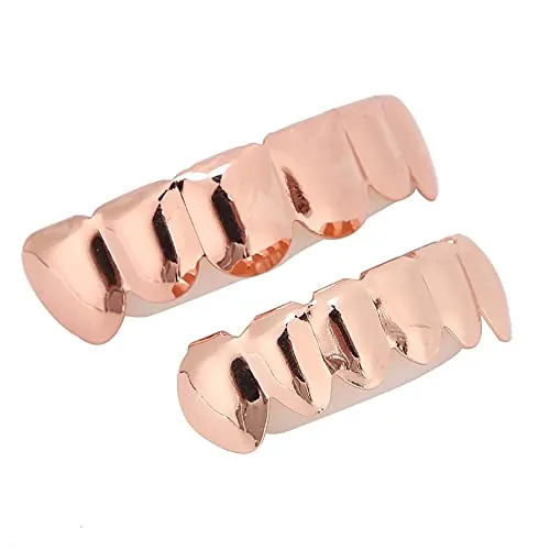 Gold Silver Teeth Grillz para Hombres, Mujeres, Hip Hop Silver Gold Grills para los Dientes Superior e Inferior, Accesorios de Joyería de Dientes de Rapero (Conjunto de oro rosa brillante (chapado en