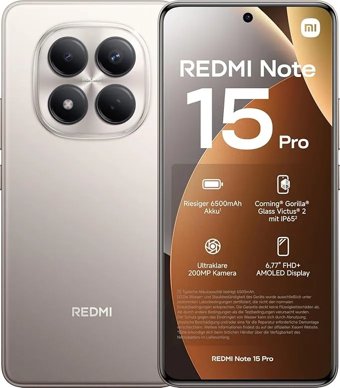 XIAOMI REDMI Note 15 Pro 4G - Smartphone de 12+512GB, batería de 6500 mAh, cámara de 200 MP, Pantalla AMOLED FHD+ de 6,77 Pulgadas, Titanio Color