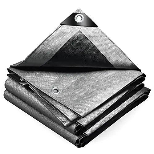VOUNOT® Lona Impermeable Exterior 4x6m, Toldo Reforzado PE 240 g/m² Protección contra UV, con Ojales de Acero Inoxidable para Leña, Muebles, Jardín, Piscinia, Vehículos, Gris-Negro