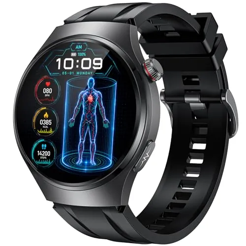Reloj Inteligente Hombre Smartwatch con ECG+HRV:1.43'' AMOLED Smart Watch con Bluetooth Llamadas 24H Pulsómetro Temperatura Reloj Corporal Arterial Sueño con Presión Reloj Deportivo para IOS Android