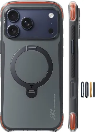 TORRAS Q3 Air Pro Funda para iPhone 17 Pro Max con Soporte Giratorio 360°, Carcasa Magnética MagSafe, Sistema de Protección Doble Airbag Air Pro, Funda Protectora Antigolpes Mate Anti-Huellas, Grafito