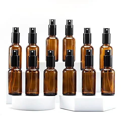 YIZHAO Ambar Bote Spray Pulverizador Cristal 30ml, Pulverizador Cristal Pequeño con Fina Niebla, para Aceite Esencial, Aromaterapia, Perfume,Limpieza, Viaje, Agua,Farmacia, Laboratorio – 12Pcs