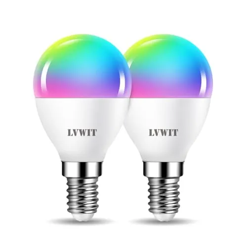 LVWIT Bombillas Inteligente E14, Compatible con Alexa, Google Home Assistant y Smart Life/Tuya App, Bombilla Wi-Fi Golf 5W 470 Lm, Lámpara Regulable LED P45 equivalente a 40W - 2 Unidades.