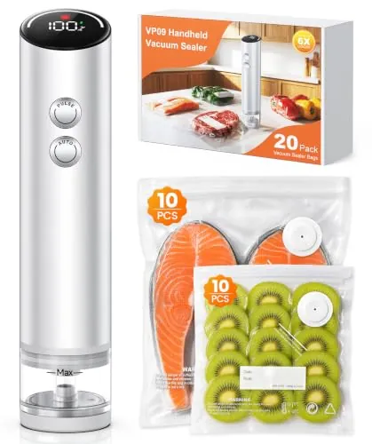 Rolgno Envasadora al Vacuum de Mano Compacta con 20 Bolsas Reutilizables