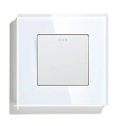 BSEED Interruptor pared Normal,Basculante Con Luz de Orientación,Marco de Cristal,Fácil Instalación,Fáciles de Limpiar,1 Gang 1 Vía,86mm Blanco