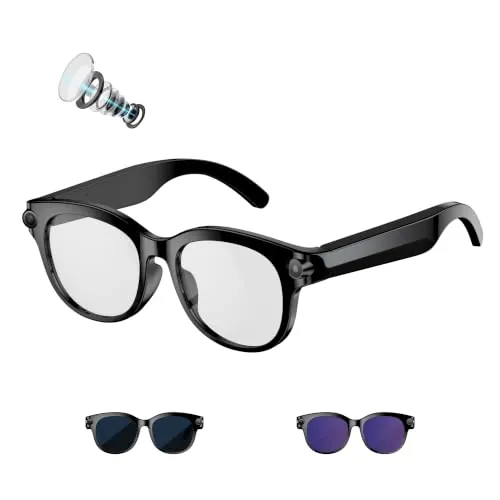 Gafas Inteligentes con IA de 32 GB, cámara de 8 MP, traducción en Tiempo Real y Asistente de AI, Reconocimiento de Objetos, Altavoces de oído Abierto, Llamadas por Bluetooth