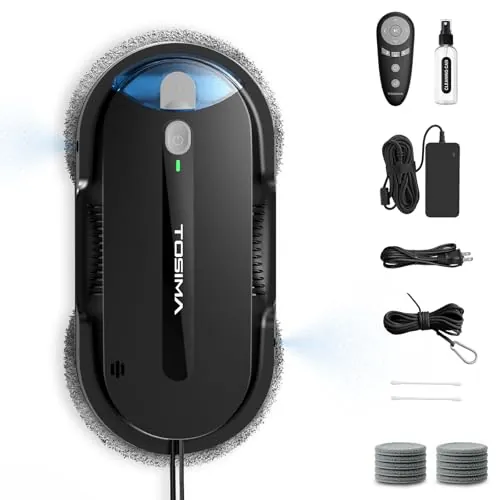 Tosima Robot limpiacristale X1 – Robot de Limpieza de Ventanas con Doble Boquilla y atomización ultrasónica de Agua, depósito de Agua de 85 ml con Ventana, Limpiador automático de Ventanas para