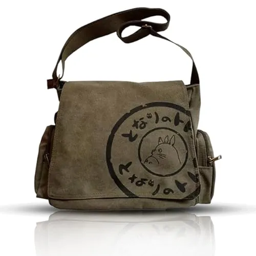 Bolsas de mensajero japonesas de lona My Neighbor Totoro 2012 con múltiples bolsillos (caqui), Caqui