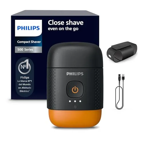 Philips Serie 500 Afeitadora eléctrica compacta, sistema Levanta y Corta, cuchillas SteelPrecision, cabezales flotantes 3D, afeitado en seco y húmedo, funda y bloqueo de viaje, tapa magnética, S595/05