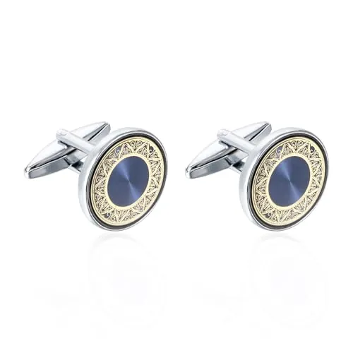 Tyqour Gemelos para hombre azul Manchettenknoepfe Herren für Hochzeit Klassiker Manschettenknöpfe aus Perlmutt Retro Cufflinks for Men Hochzeit Tanzparty Business Abschlussball Novio
