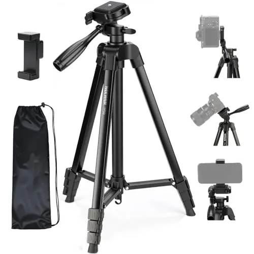 NEEWER VERSIÓN Nivel Entrada Trípode para Teléfono & Cámara, Soporte Viaje Portátil Ligero Metal con Soporte Teléfono Móvil con Zapata Fría Compatible con iPhone para Grabación de Video, TP53