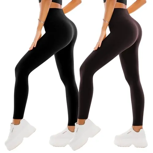 SINOPHANT Leggings de cintura alta para mujer, 2 unidades, # Pack De 2 Negro/Marrón Oscuro, L-XL