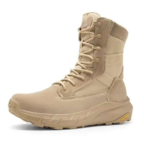NORTIV 8 Botas de Tácticas Militares para Hombre con Cremallera Lateral Botas Policiales de Combate de Motocicleta,Size 41,Arena,SNMT242M