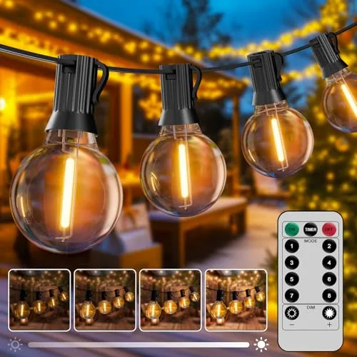 Hoteril Guirnalda Luces Exteriores 30M, Luces Tipo G40: 42 + 2 Bombillas, Temperatura de Color de 2200 K, Conexión a Red Eléctrica, Ideal para Pérgolas de Jardín, Cenadores, Balcones y Acampadas