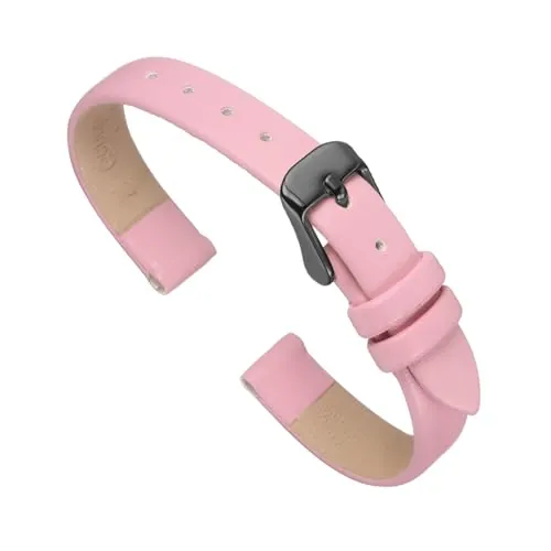 QUARKZMAN Correa de Reloj de Cuero Genuino, 14mm Correas de Reloj Delgada con Hebilla, Elegante Simple Repuesto para Reloj con Accesorios de Instalación para Hombres y Mujeres, Rosa
