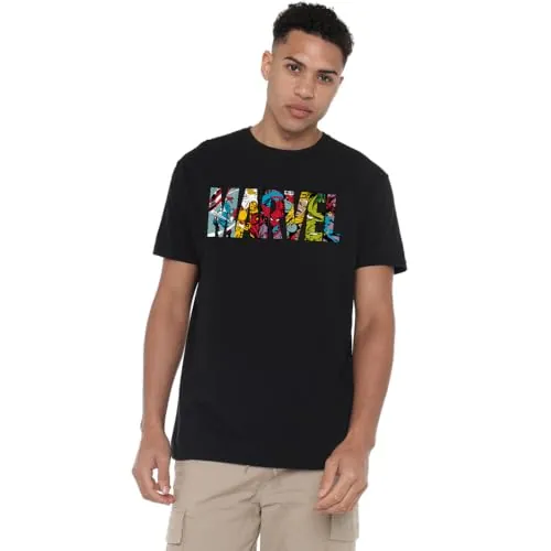 Marvel Camiseta with The Marvel Comic Strip para Hombe, Negro, EU XL