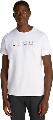 Tommy Hilfiger Camiseta de Manga Corta Hombre New York tee Slim Fit, Blanco (White), L