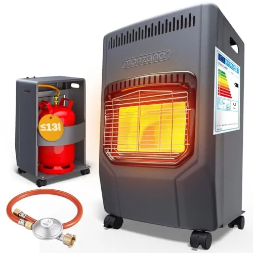 MONZANA® Calefactor de Gas 4200W Estufa Cerámica Regulador de Presión Bajo Consumo Camping Chimenea Móvil