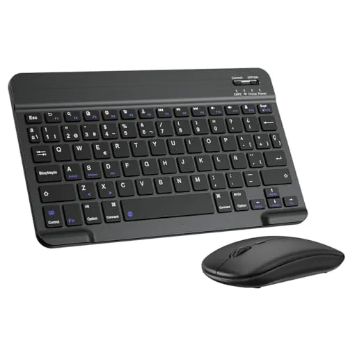Cimetech Teclado y Ratón Inalámbrico Bluetooth, Teclado ergonómico ultradelgado con batería Recargable integrada, Compatible con iOS, Mac, iPad, Windows y Versiones posteriores, Español QWERTY, Negro
