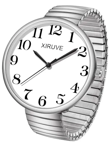 XIRUVE Fácil de Leer Esfera de Números Grande Correa Elástica de Acero Inoxidable Reloj de Pulsera Cuarzo Analógico para Mujer Hombre