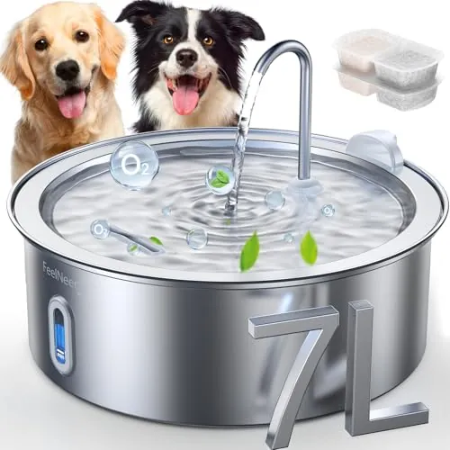 FEELNEEDY 7L Fuente para Gatos in Acero Inoxidable | Fuente para Perros con 2 Filtros de Carbón, Bebedero Perro con Bomba Silenciosa