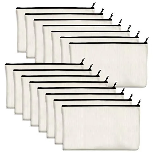 15 Bolsas de Lona de algodón con Cremallera en Blanco para Manualidades, Estuches para lápices, para Maquillaje, cosméticos, artículos de tocador, Almacenamiento (Beige,21 x 12 cm)