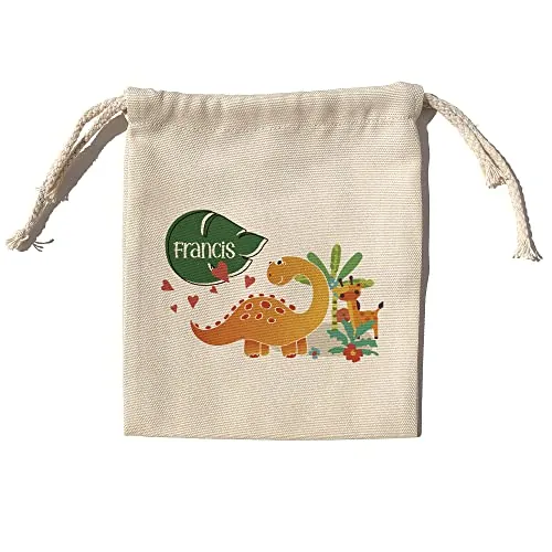 LolaPix Bolsas Comida. Bolsa merienda Personalizada Infantil. Regalo personalizado con nombre. Bolsa merienda kids. Varios diseños y tamaños. Dino Jirafa Infantil. Dinosaurios